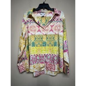 Cupcakes and Cashmere Blouse Womens Large Multicolor Print Long Sleeve Top
